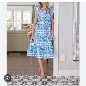 CK Bradley x Sail to Sable Blue and White Midi Dress Size Large